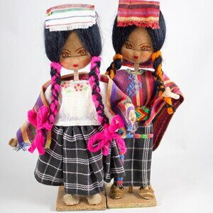 Vintage Handmade Fabric Guatemalan Folk Art Dolls Girls Cobán & San Juan
